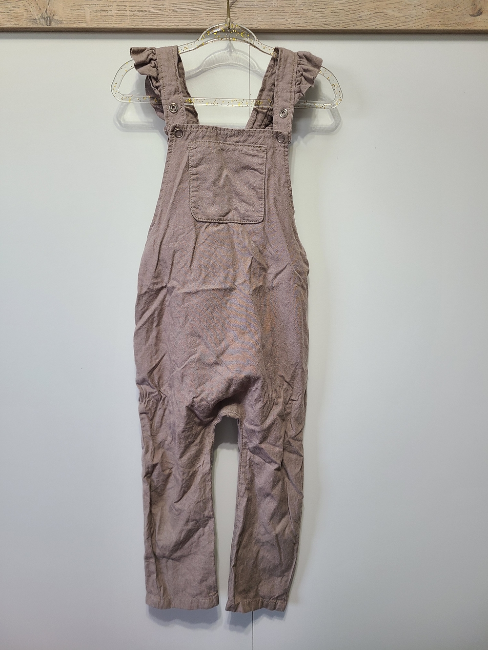 Kids Ruffle Strap Overalls - Greige